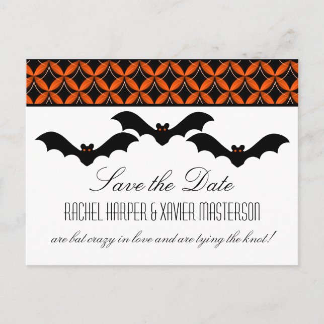 Uptown Glam Bats Halloween Save the Date Postcard (Front)