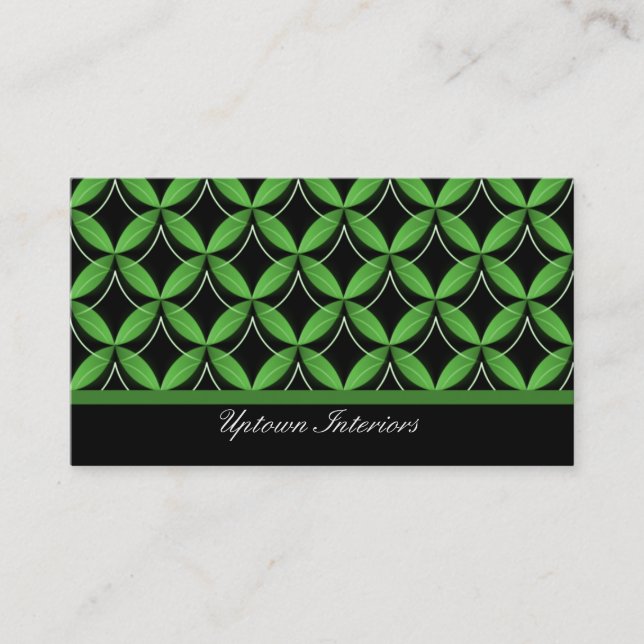 Uptown Glam Business Card, Green Business Card (Front)