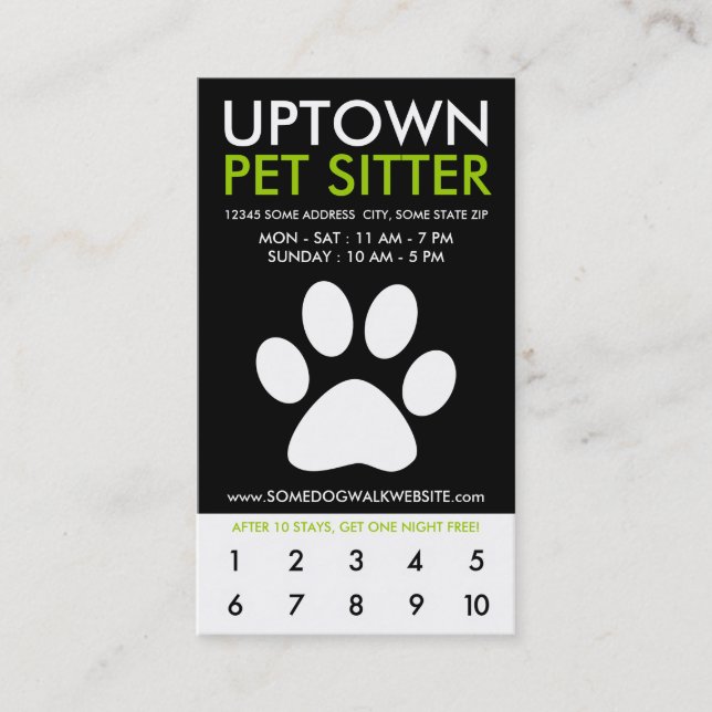 uptown pet sitter loyalty card (Front)