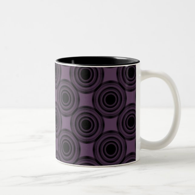 Uptown Trendy Circles Mug, Plum Two-Tone Coffee Mug (Right)