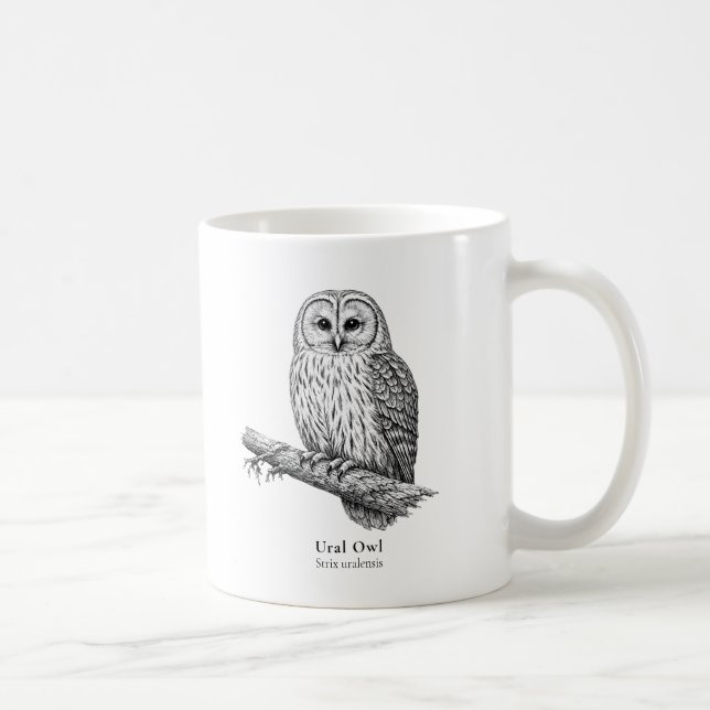 Ural Owl Black & White Coffee Mug (Right)