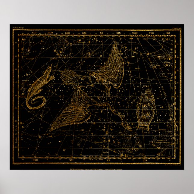 Urania's Mirror Celestial Map Gold and Black Poster (Front)