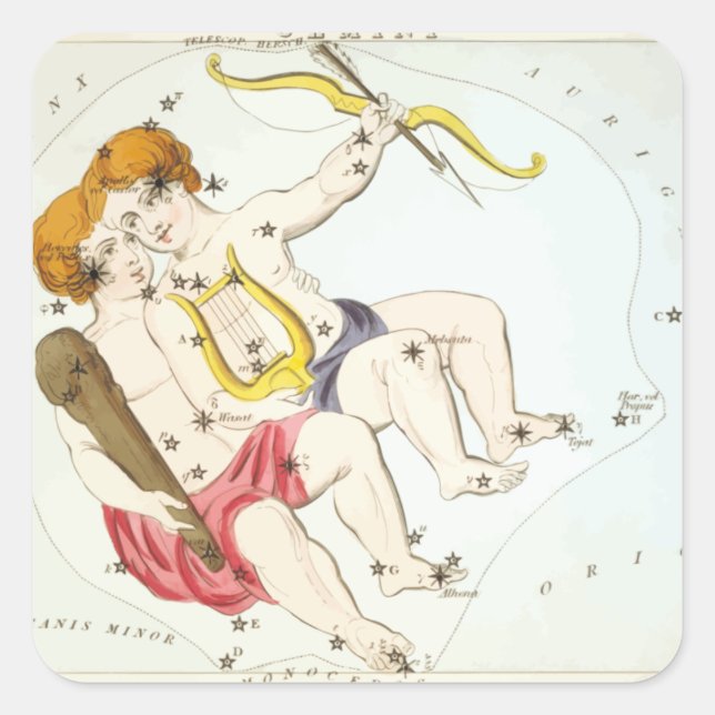 Urania's Mirror Gemini Constellation Antique Print Square Sticker (Front)