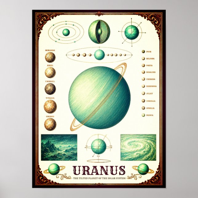 Uranus & Its Moons Astronomy Chart (Front)