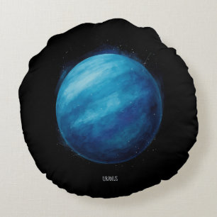Uranus Planet Artwork – Cosmic Space Illustration Round Cushion