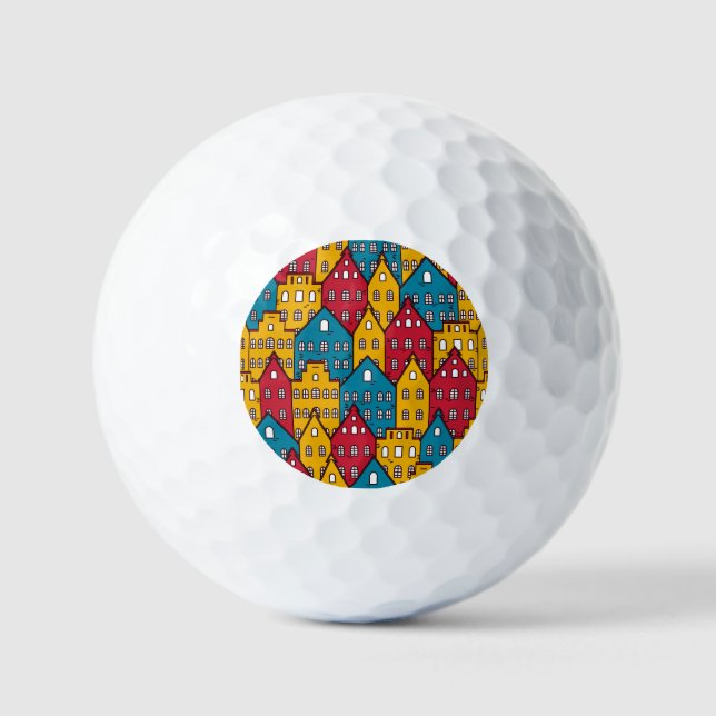 Urban abstract: vintage city pattern golf balls (Front)