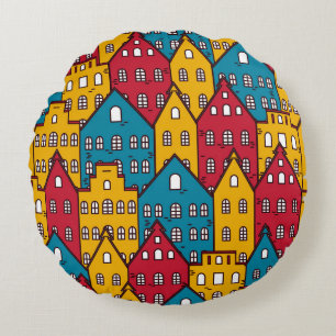 Urban abstract: vintage city pattern round cushion
