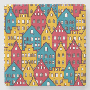 Urban abstract: vintage city pattern stone coaster