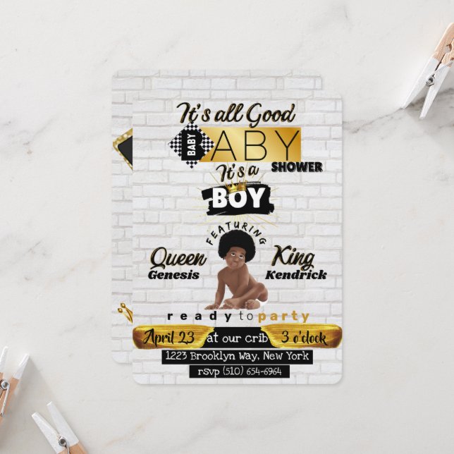 Urban Afro Baby Boy| Hip Hop Retro Baby Shower Invitation (Front/Back In Situ)