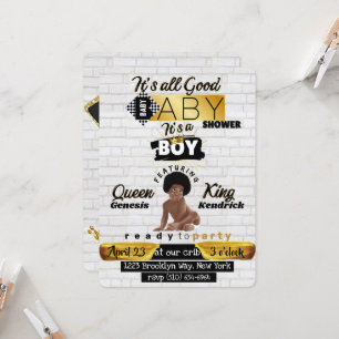 Urban Afro Baby Boy  Hip Hop Retro Baby Shower Invitation