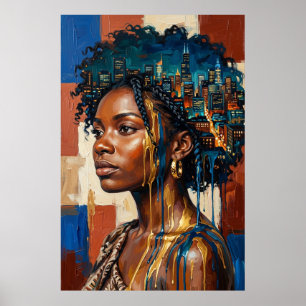 Urban Afrofuturism City Skyline Black Queen Poster
