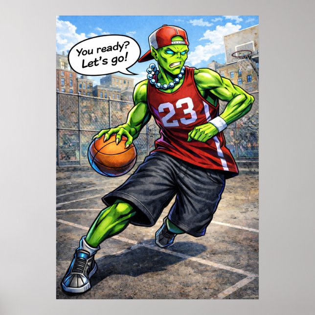 Urban Alien Basketball Player - Comic Style Art Poster (Front)