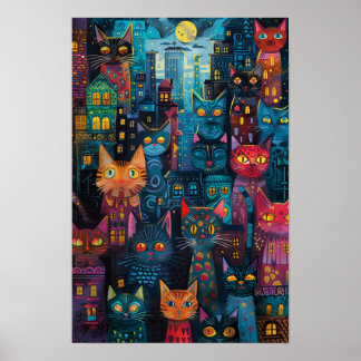 Urban Alley Cats: Vibrant City Mural Art Poster