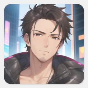 Urban Anime Guy Portrait Keychain Square Sticker