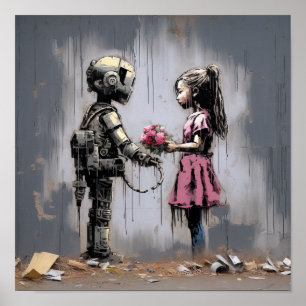 Urban Art Delight: Banksy Street Art featuring a R Poster