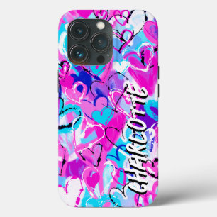Urban Art Doodles, Vibrant Colourful Graffit Heart iPhone 13 Pro Case