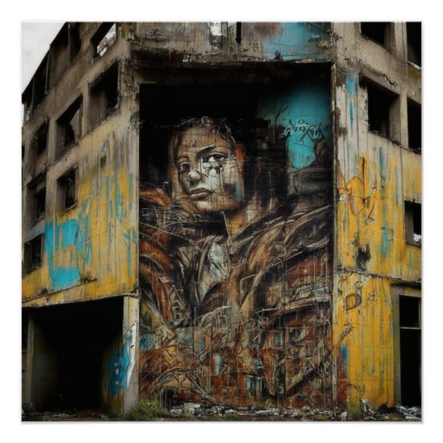 Urban Art on Abandoned Building Poster (Front)