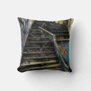 Urban Art on Stairs Abandoned Building Cushion