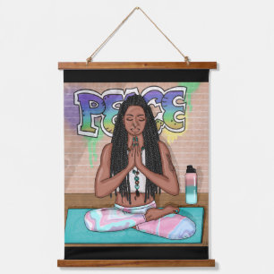 Urban Art Pretty Woman doing Meditation Hanging Tapestry
