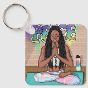 Urban Art   Woman Meditating Key Ring
