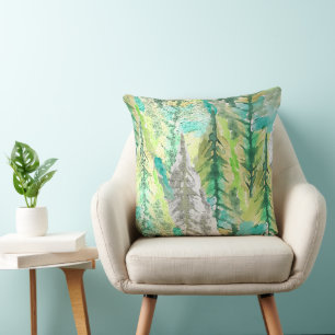 Urban Artistic Colourful Pine Tree Watercolor Art Cushion