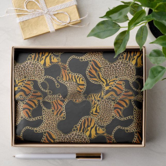 Urban Baroque Gold Chains Animal Print Tissue Paper (Gift)