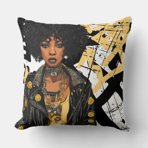 URBAN BEAUTY ROCK N ROLL GRAFITTI YELLOW BLACK  CUSHION