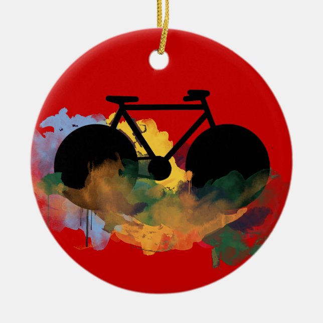 urban bicycle art graphic illustration ceramic ornament (Front)