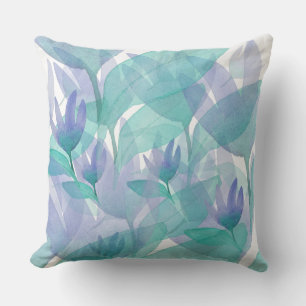 Urban Blue Green Watercolor Wonder Flowers Cushion