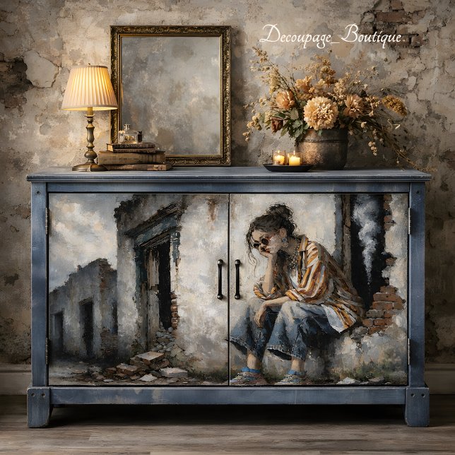 Urban Bohemian Woman Neutral Tones decoupage Tissue Paper (Urban Bohemian Woman Neutral Tones Decoupage Tissue Paper Mockup)