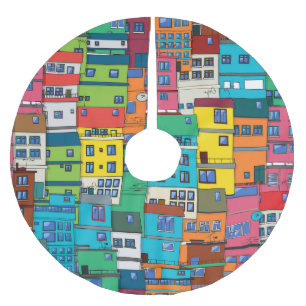 Urban Brazilian favela: colourful background. Brushed Polyester Tree Skirt