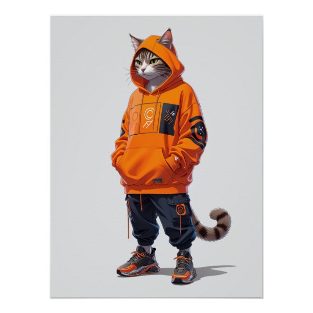 Urban Cat Vibes - Futuristic Streetwear Design Poster (Front)