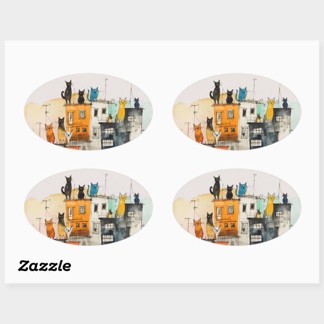 “Urban Cats in the Heights” Oval Sticker (Sheet)