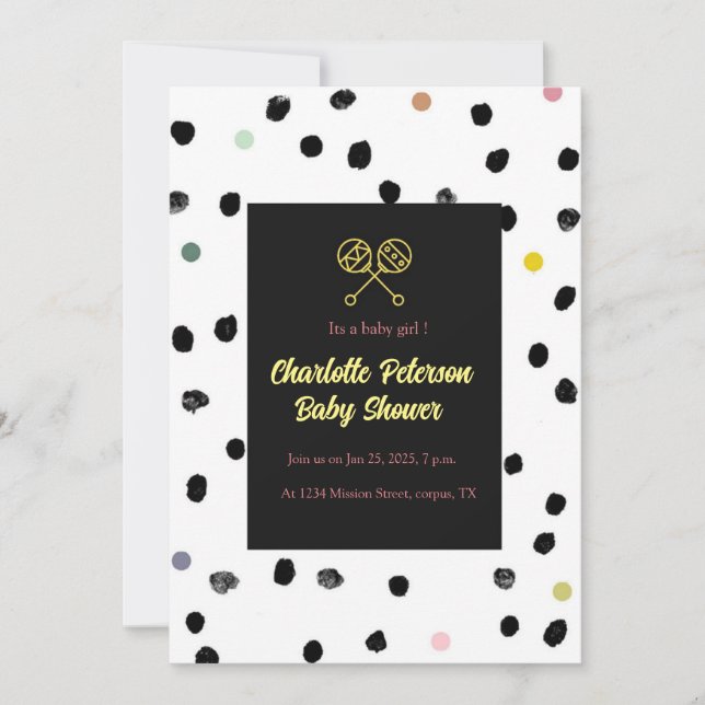 Urban Chic Baby Shower Invitation with Polka Dot P (Front)