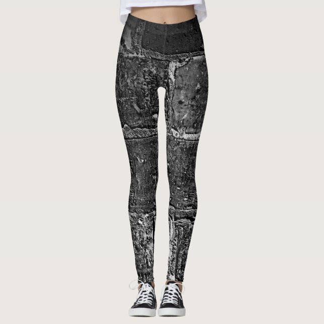 Urban Chic:  Cool Brick Wall Texture Leggings (Front)