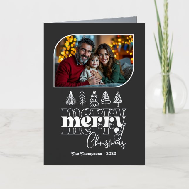 Urban Chic Hand Drawn Merry Christmas Photo Foil Holiday Card (Front)