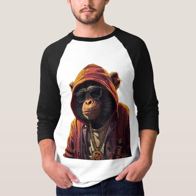 Urban Chimp – Cool Chimpanzee with Hoodie and Gold T-Shirt (Front)
