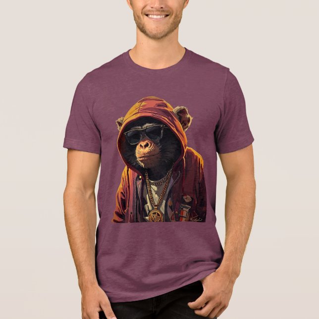 Urban Chimp – Cool Chimpanzee with Hoodie and Gold Tri-Blend Shirt (Front)