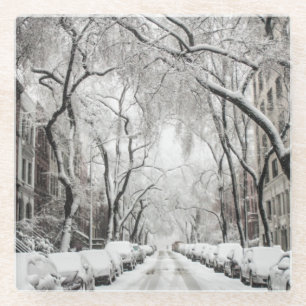 Urban Christmas Snow in Brooklyn NY Glass Coaster