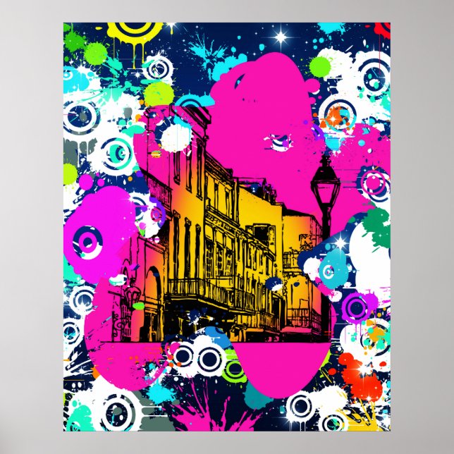 urban city graffiti paint splatter design colourfu poster (Front)