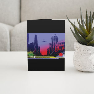 Urban City Scene At Dusk Card