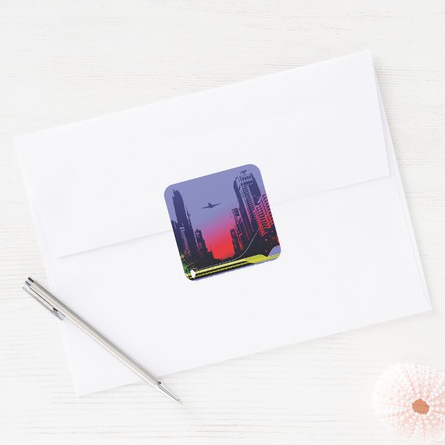 Urban City Scene At Dusk Square Sticker (Creator Uploaded)