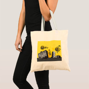 Urban Cityscape Yellow and Grey Retro Abstract Tote Bag