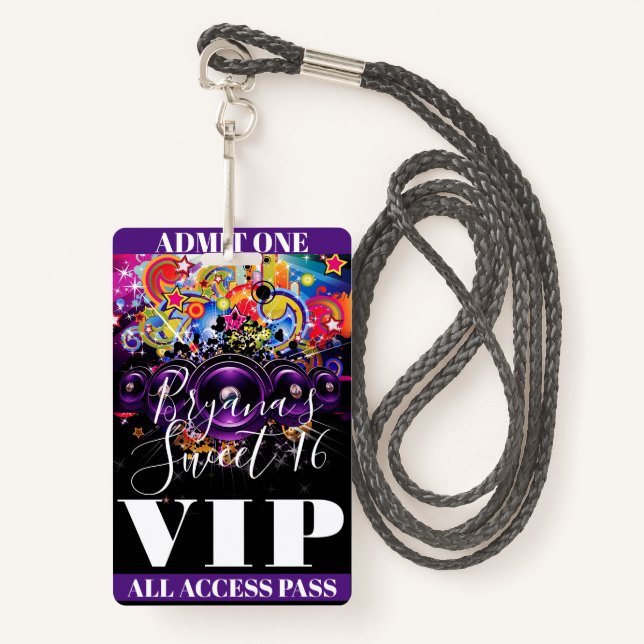Urban Club Hip Hop Dance Sweet 16 VIP Pass ID Badge (Front with Lanyard)