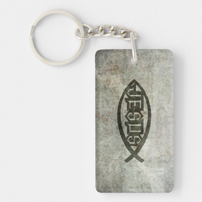 Urban Concrete Jesus Fish Key Ring (Front)