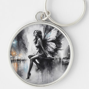 Urban dark fairy fantasy futuristic gothic city  key ring