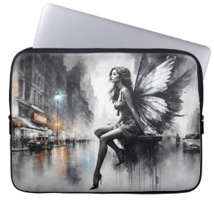 Urban dark fairy fantasy futuristic gothic city laptop sleeve