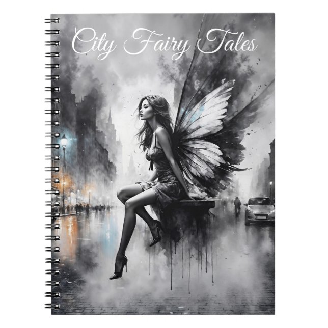 Urban dark fairy fantasy futuristic gothic city notebook (Front)