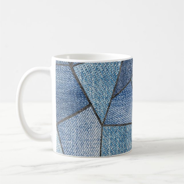 Urban Denim: Distressed Patchwork Design Coffee Mug (Left)