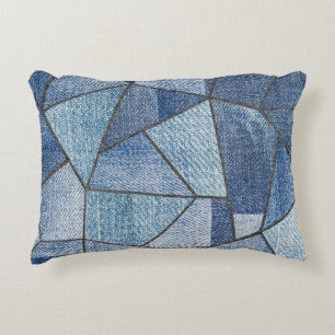 Urban Denim: Distressed Patchwork Design Decorative Cushion